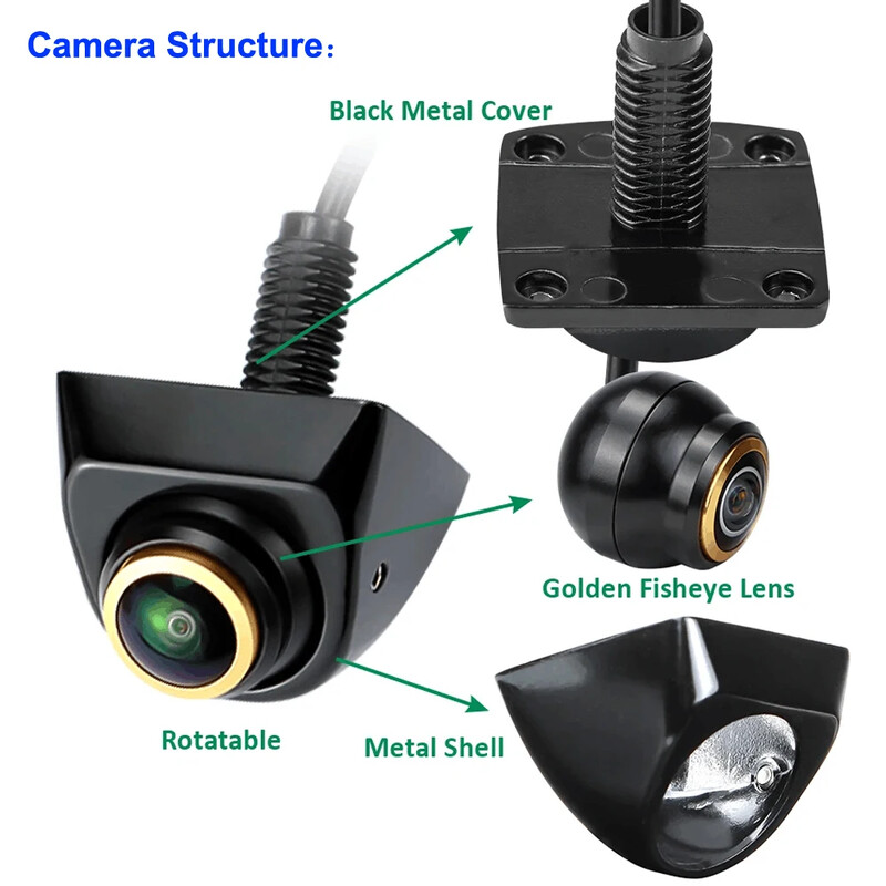 iPoster AHD/CVBS automašīnas atpakaļskata kameras atpakaļgaitas attēls HD 360° platleņķa nakts redzamības zivs acs objektīva priekšējā/sānu/aizmugurējā skata kamera