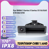 Sõiduki HD AHD 1080P kalasilmobjektiiviga auto tagurpidi tagaküljel oleva pagasiruumi käepidemega kaamera BMW 3. seeria 5. seeria X5 X6 E60 E70 E82 E90 jaoks