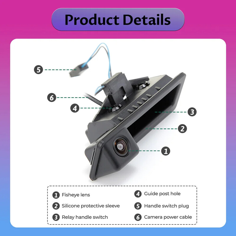 Transportlīdzekļa HD AHD 1080P Fisheye Lens Automašīnas atpakaļgaitas rezerves bagāžnieka roktura kamera BMW 3. Series 5. Series X5 X6 E60 E70 E82 E90