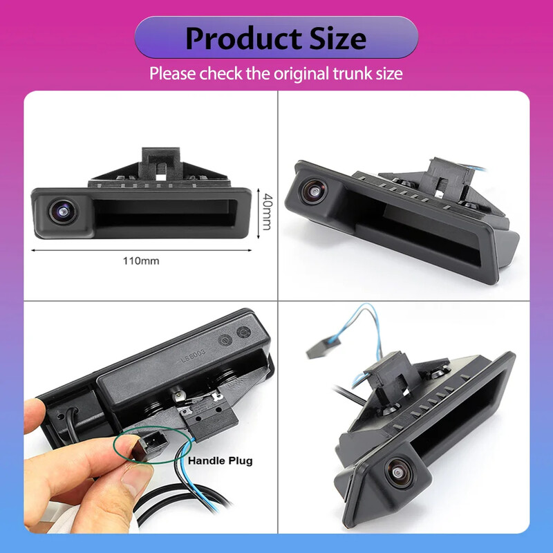 Transportlīdzekļa HD AHD 1080P Fisheye Lens Automašīnas atpakaļgaitas rezerves bagāžnieka roktura kamera BMW 3. Series 5. Series X5 X6 E60 E70 E82 E90