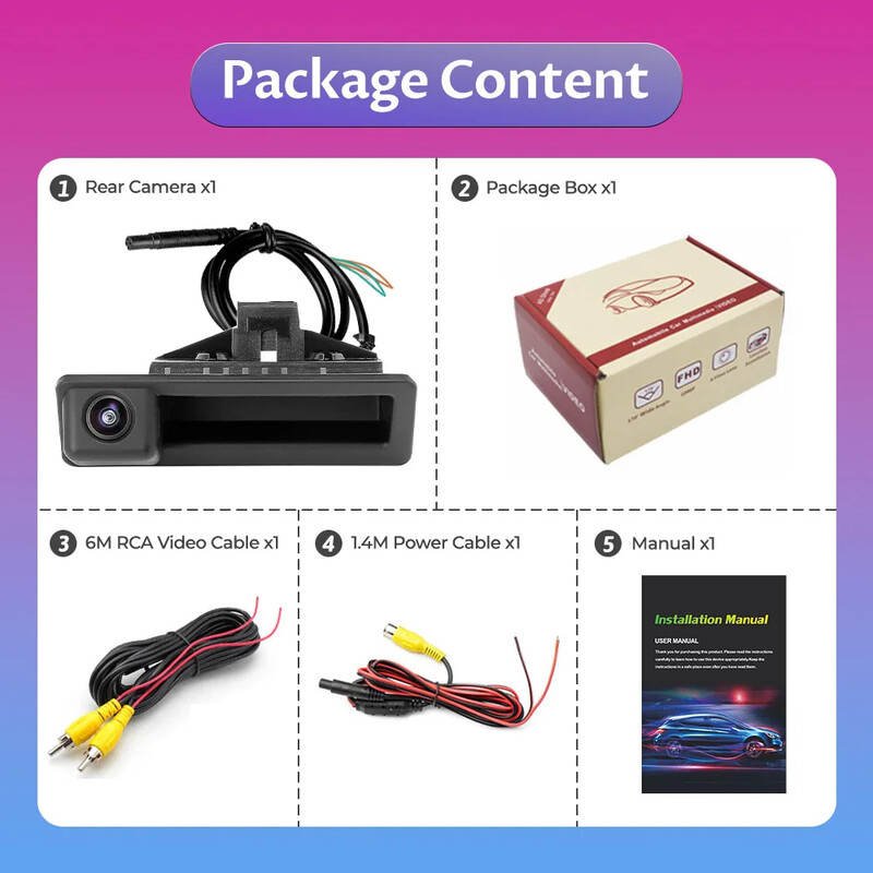 Transportlīdzekļa HD AHD 1080P Fisheye Lens Automašīnas atpakaļgaitas rezerves bagāžnieka roktura kamera BMW 3. Series 5. Series X5 X6 E60 E70 E82 E90