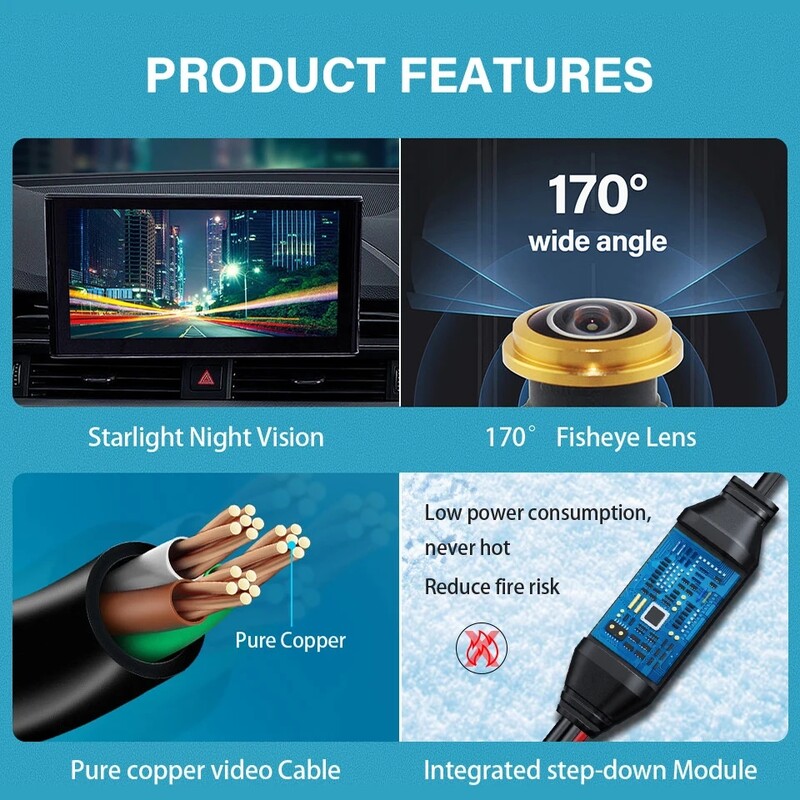 Atpakaļgaitas kamera Auto CVBS AHD 1080P Full HD atpakaļgaitas kamera 170° platleņķa nakts redzamības Fisheye Len Automašīnas atpakaļskata kamera