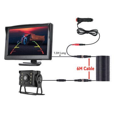 Universali automobilio galinio vaizdo kamera su 5 colių monitoriumi, skirta Truck HD ekranui LED naktinio matymo vandeniui atspari pakavimo autobuso apsauga