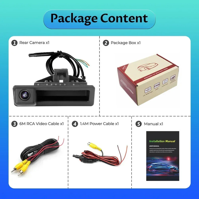 Φακοί αυτοκινήτου HD AHD 1080P Fisheye Backup Handle Handle Car For BMW 3 Series 5 Series X5 X6 E60 E70 E82 E90