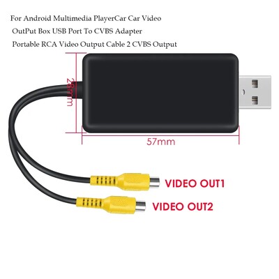 Androidi multimeediumipleieri jaoks Auto auto videoväljundi kasti USB-port CVBS-adapteri külge Kaasaskantav RCA-videoväljundkaabel 2 CVBS-väljund