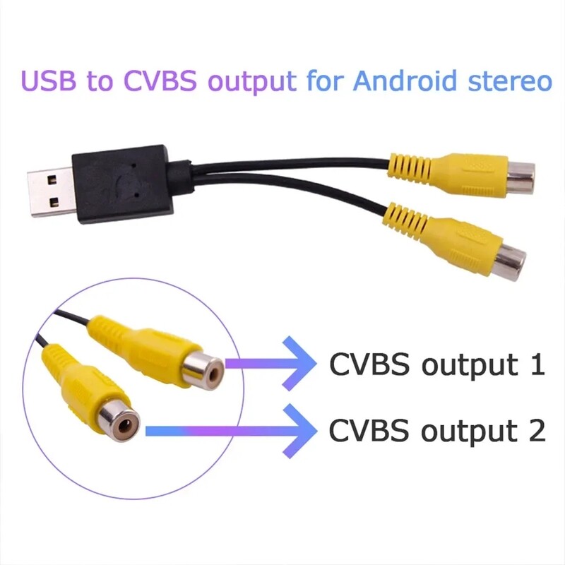 Android multimédiás lejátszóhoz Autós videokimeneti doboz USB-port a CVBS-adapterhez Hordozható RCA videó kimeneti kábel 2 CVBS kimenet