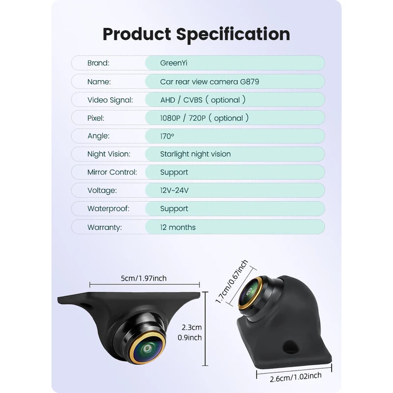 HAOGU AHD 1080P Κάμερα μπροστινής όψης πίσω όψης Νυχτερινή όραση 170° Fisheye Φακός εφεδρικής κάμερας αυτοκινήτου G879