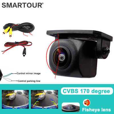 Smartour AHD 1080P 180 laipsnių žuvies akies reguliuojamas automobilio priekinis atbulinės eigos galinio vaizdo kamera, skirta transporto priemonei Android DVD AHD monitorius