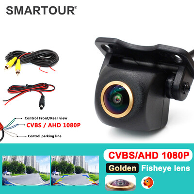 Smartour AHD 1080P 180 laipsnių žuvies akies reguliuojamas automobilio priekinis atbulinės eigos galinio vaizdo kamera, skirta transporto priemonei Android DVD AHD monitorius