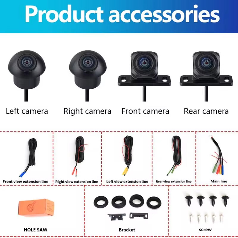 360°-os panorámakamera AHD1080P HD hátsó / első / bal / jobb 360 panorámatartozékok autós android rádiós multimédiához