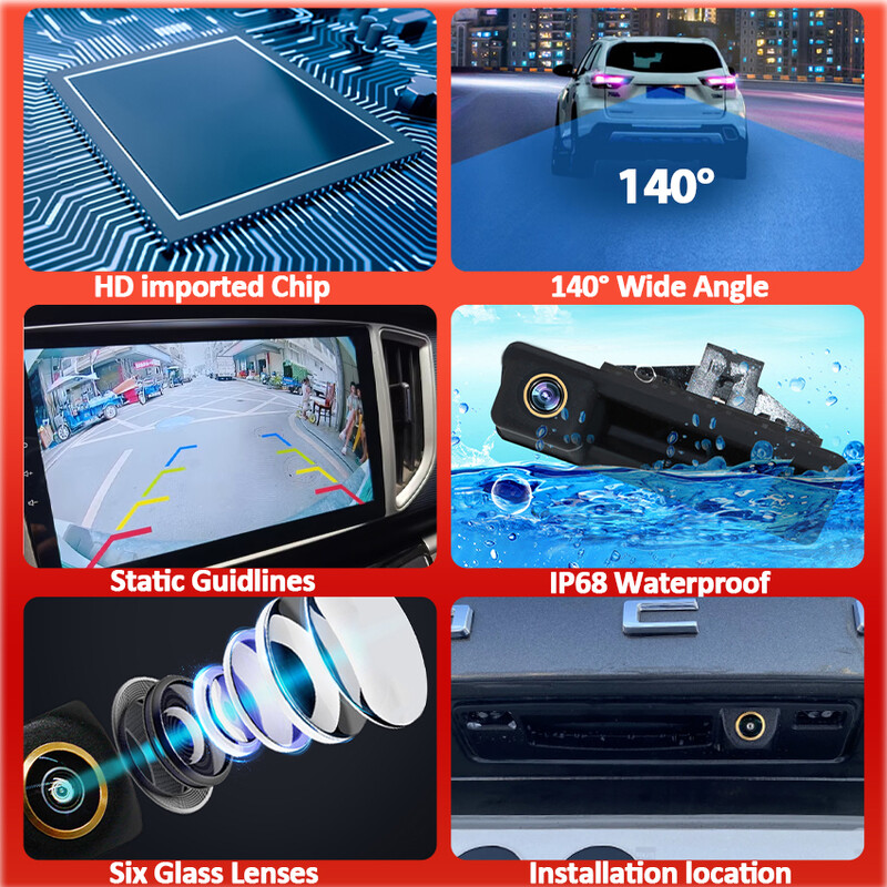 HD hátsó kamera Ford Fiesta MK8 HB 2017 2018 2019 2020 2021 2022 csomagtartó fogantyú tartalék parkoló tolatókamera Golden Fisheye