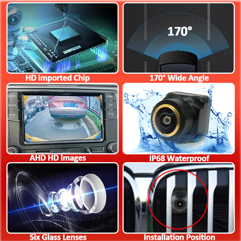 170° Fisheye AHD automašīnas priekšējā skata logotipa kamera priekšējā režģa kamera CVBS priekš Toyota Highlander XU50 Kluger 2014~2017 2018 2019 2020