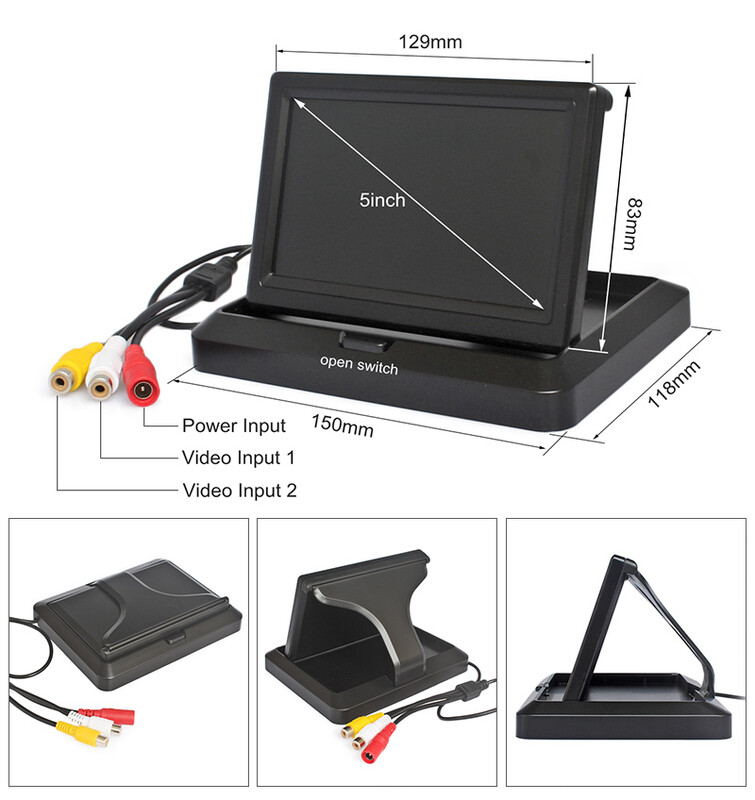 DIYKIT 5 collu salokāms atpakaļskata monitors automašīnas monitors ūdensizturīgs IR nakts redzamības aizmugurējā skata kameras stāvvietas sistēma