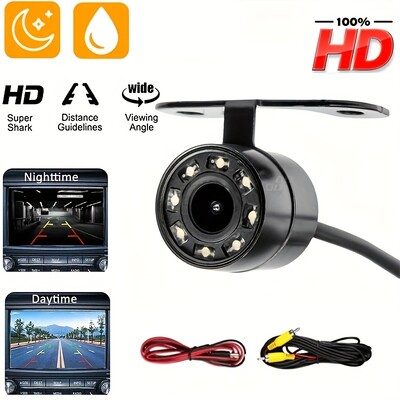 HD 480p varukaamera koos 8 LED-öise valgusega, universaalne sõidukikinnitus, lainurk parkimiseks