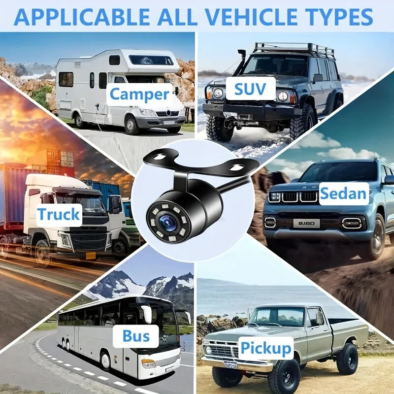 HD 480p rezerves kamera ar 8 LED nakts redzamības gaismām, universālu transportlīdzekļa stiprinājumu, platleņķa novietošanai stāvvietā