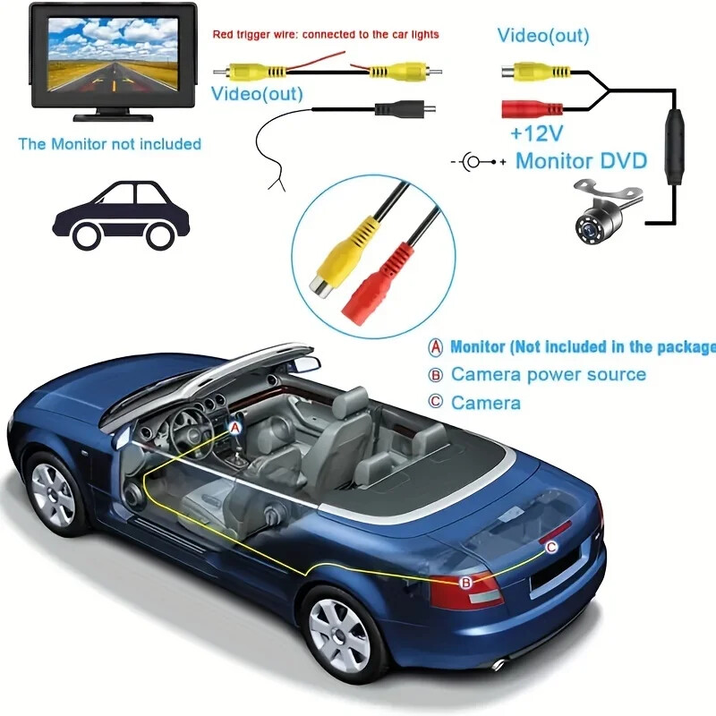 HD 480p rezerves kamera ar 8 LED nakts redzamības gaismām, universālu transportlīdzekļa stiprinājumu, platleņķa novietošanai stāvvietā