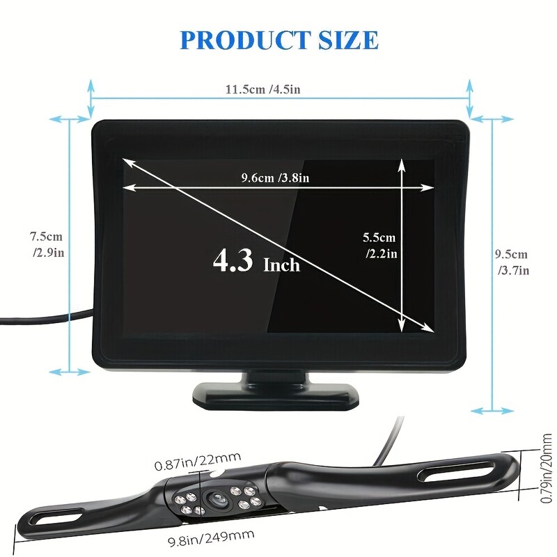 Autós tolatókamera 4,3 hüvelykes HD kijelzős LCD monitor Teljes készlet parkolórendszer kisteherautóhoz Könnyű telepítés