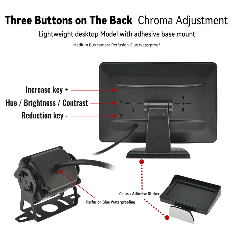 KTYDKP automašīnas atpakaļskata kamera ar monitoru kravas automašīnu novietošanai 4,3 collu ekrāna aizmugurējā kamera 9-36 V nakts redzamības ērta uzstādīšana