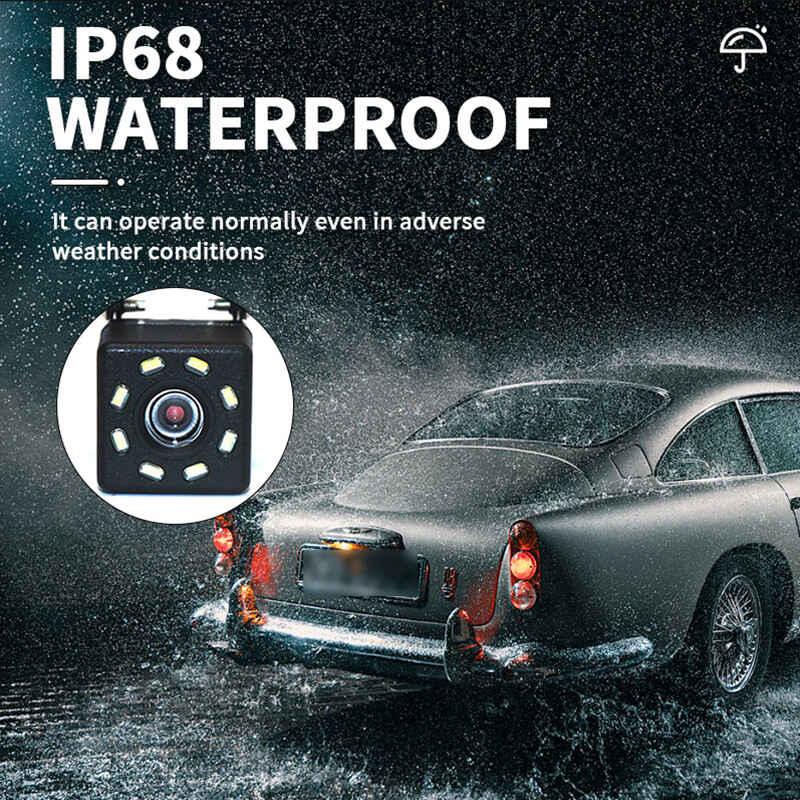Automašīnas aizmugures skata atpakaļgaitas kamera 8 LED platleņķa HD ūdensnecaurlaidīga nakts redzamības universālā rezerves parkošanās kamera