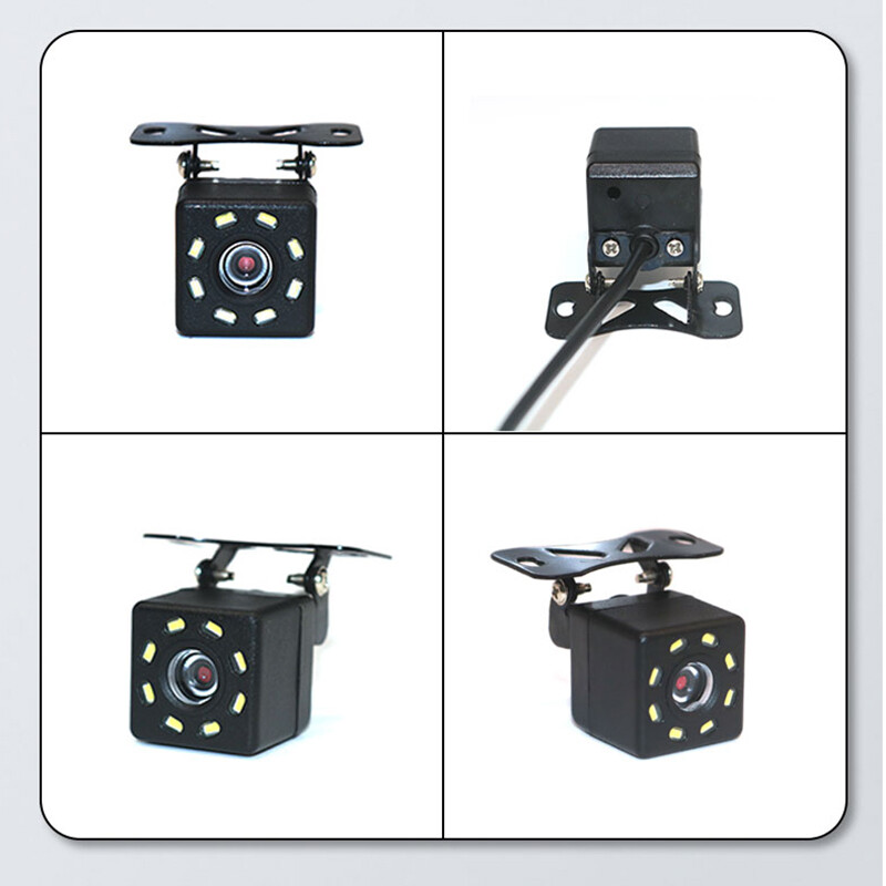 Automašīnas aizmugures skata atpakaļgaitas kamera 8 LED platleņķa HD ūdensnecaurlaidīga nakts redzamības universālā rezerves parkošanās kamera