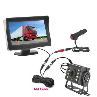 4,3 colio AHD automobilio monitorius su galinio vaizdo kamera sunkvežimio priekabos statymo ekranui 12-24V LED atbulinės eigos kameros ekranas