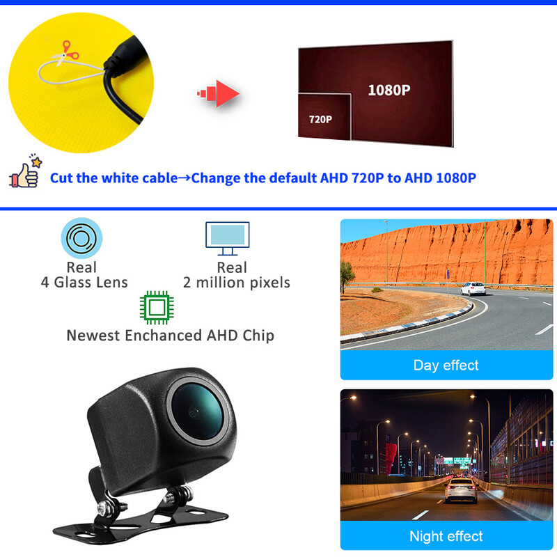 Gwyaf Car Vehicle AHD Κάμερα οπισθοπορείας 200W 1080P Κάμερα οπισθοπορείας Universal 4 γυάλινων φακών HD κάμερα στάθμευσης για ραδιόφωνο αυτοκινήτου