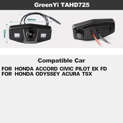 Dinaminės trajektorijos AHD automobilio plokštės šviesos galinio vaizdo kamera, skirta Honda Civic Accord Fit CRV HRV CRZ CRX Odyssey Acura TSX RDX Spirior