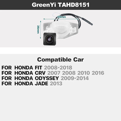 Dinaminės trajektorijos AHD automobilio plokštės šviesos galinio vaizdo kamera, skirta Honda Civic Accord Fit CRV HRV CRZ CRX Odyssey Acura TSX RDX Spirior