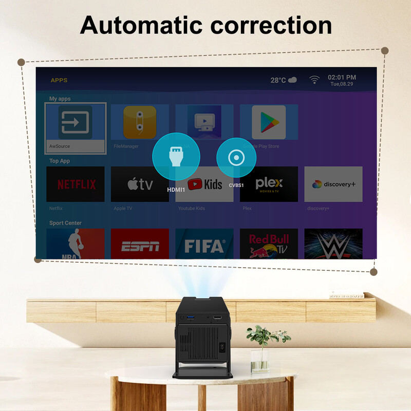 Proiector Android Polaring P50Mini AllWinner H713 6G Wifi BT 350Ansi Cinema Home Keystone Proiector HDMI 1080P 4K