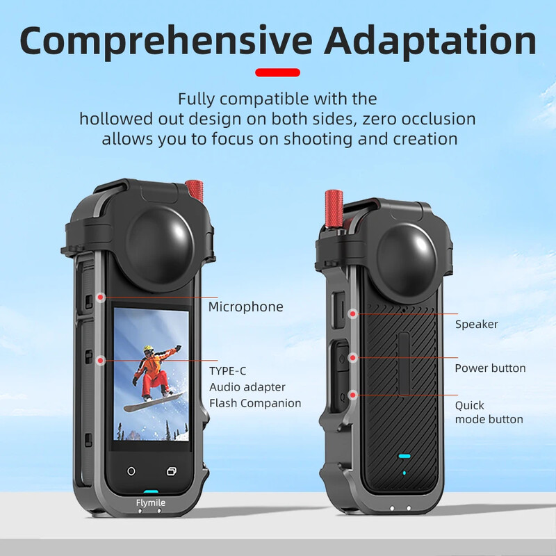Flymile metallraam Insta360 X4 Rabbit Cage Expansion Põrutuskindel külmakingaga 1/4 Insta360 X4 action-kaamera tarvikule