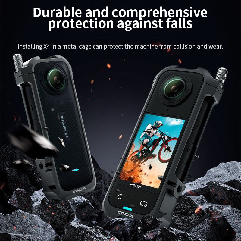 Cynova Insta360 X4 metallraamiga alumiiniumsulamist küülikupuuri kaitseümbris külma jalatsi kinnitusega Insta 360 X4 tarvikute jaoks