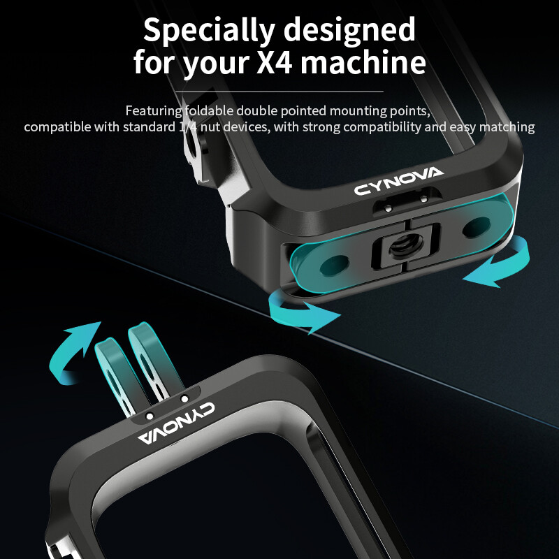 Cynova Insta360 X4 metallraamiga alumiiniumsulamist küülikupuuri kaitseümbris külma jalatsi kinnitusega Insta 360 X4 tarvikute jaoks