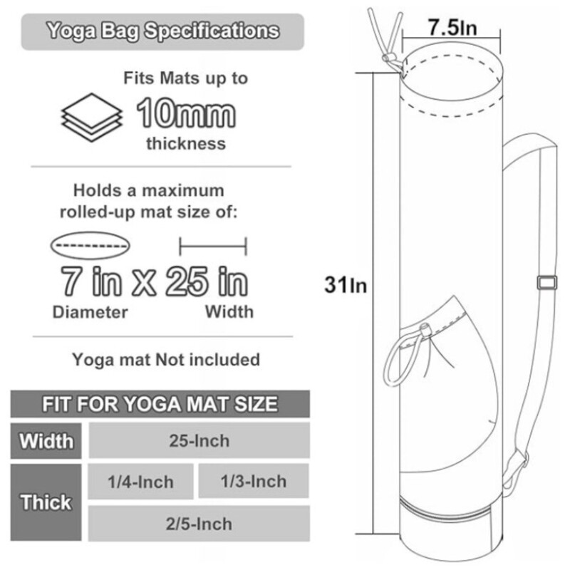 Lielas ietilpības vingrošanas jogas paklājiņa soma Daudzfunkcionāla uzglabāšanas soma Ūdensnecaurlaidīga fitnesa soma ar pilnu rāvējslēdzēju, regulējama plecu siksna