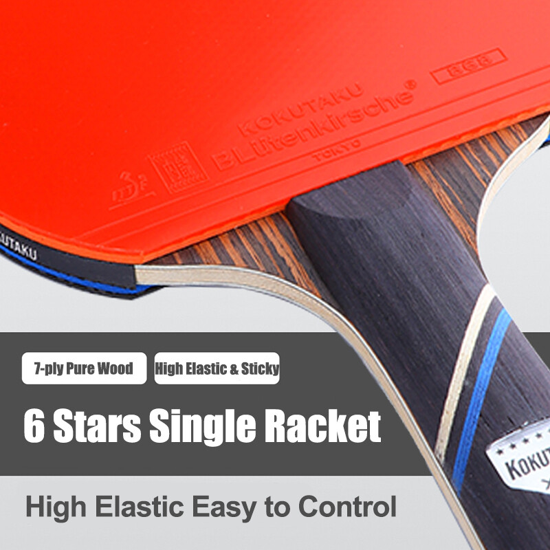 KOKUTAKU X6 galda tenisa rakete ar 7 slāņu melnkoka asmeni ar iestrādātu gumiju, profesionāla uzbrūkoša galda tenisa lāpstiņa ātra uzbrukuma 1 gab.
