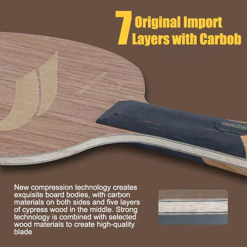 RAZER L-9 stalo teniso raketės ašmenys 5 medienos + 2 anglies treniruoklio stalo teniso ašmenys, kuriuos lengva valdyti pradedantiesiems, greitai atakuoja ir sujungia