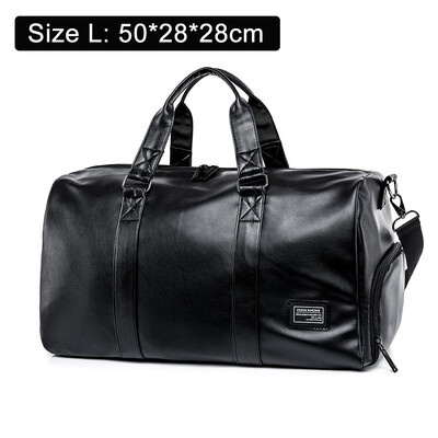 Liela sporta fitnesa soma ar apavu kabatu vīriešiem, melna mīksta āda, liela sporta rokassoma, āra sporta bagāžas komplekts, somas