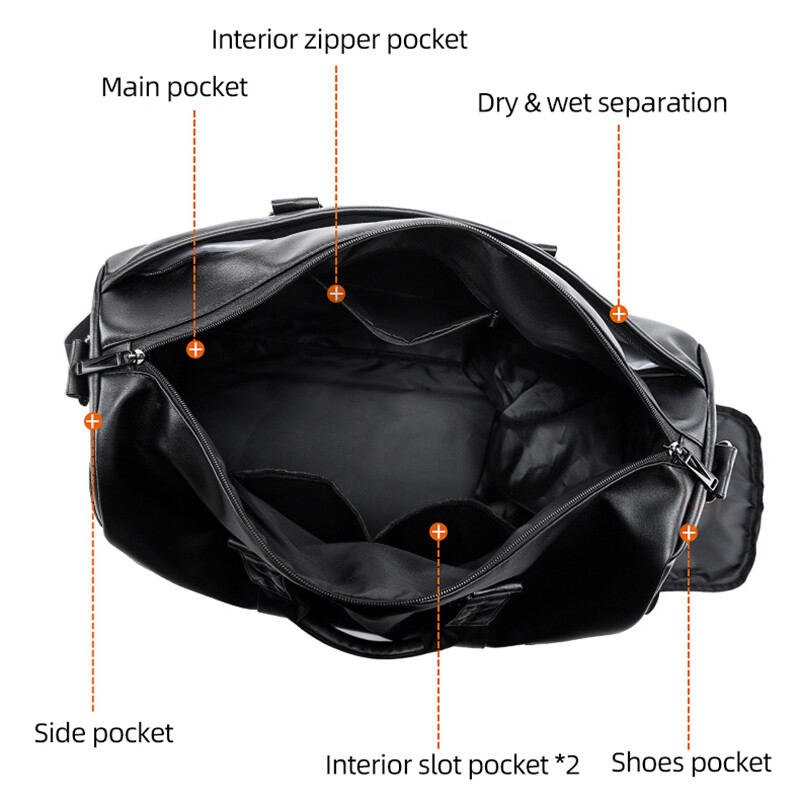 Liela sporta fitnesa soma ar apavu kabatu vīriešiem, melna mīksta āda, liela sporta rokassoma, āra sporta bagāžas komplekts, somas