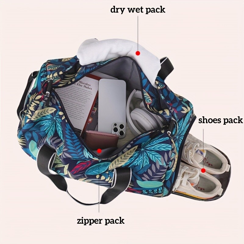 Fitnesa vingrošanas soma ceļojumu mugursoma sievietēm uz pleciem āra jogas soma treniņu lapu apdrukai soma Crossbody Dry Wet Weekender Duffel