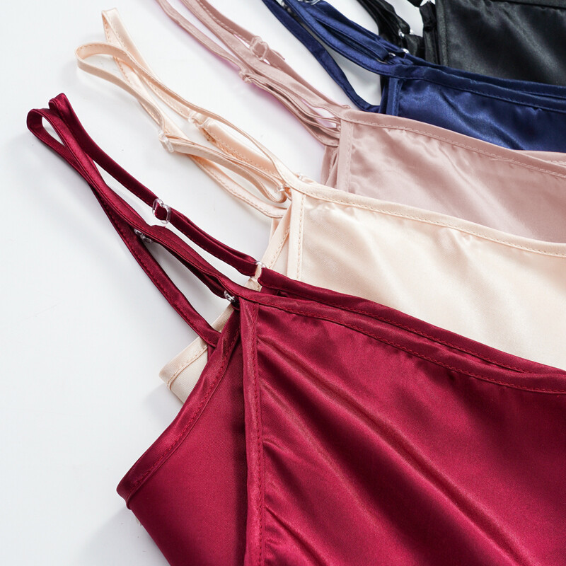 Naiste satiinist seksikas öösärk Faux siidist öörõivad, spagetid rihmadega ööriided, V-kaelusega magamisriided, varrukateta öökleit