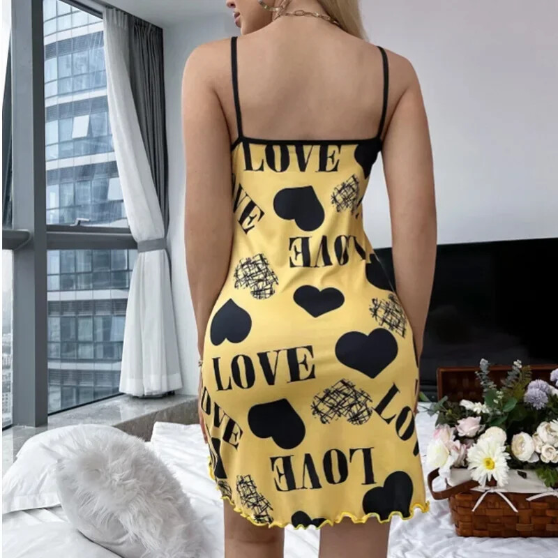 Suvine uus naiste öösärk iludus selja õhuke osa kodukandmist Seksikas päitsetega lühike seelik Armastus multifilm Armas trükiga pidžaamad