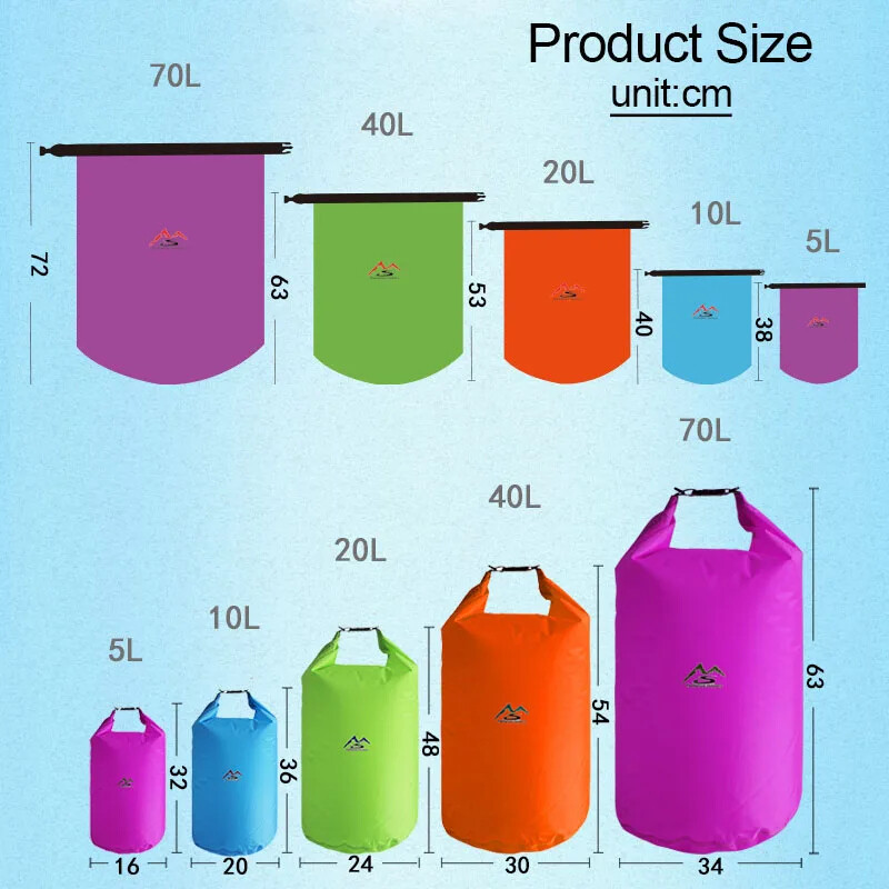 Vízálló tároló zsák 5L10L20L40L70L nagy kapacitású vízálló száraztáska zsák csónakázáshoz horgászathoz rafting túrázáshoz úszáshoz