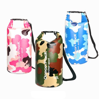 PVC Veekindel kuivkott 2L 5L 10L 20L 30L Camo Outdoor Diving Kokkupandav Meeste Rannaujumiskott Rafting River Ocean Seljakott