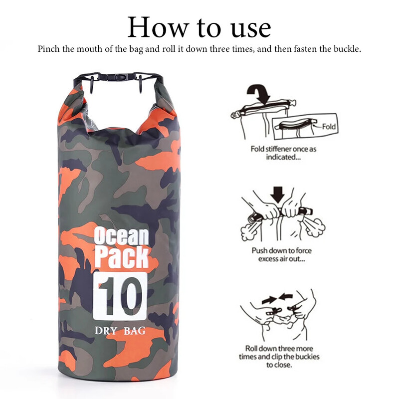 2/5/10/20/30L Lauko kamufliažiniai vandeniui atsparūs sausi krepšiai Nešiojami plaustais nardymo sausų krepšių maišai PVC plaukimo krepšiai žygiams upe
