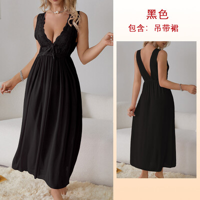 Seksīga naktskleita pidžama, garš naktskrekls, moderns mežģīnes Deep V guļamveļa mājas apģērba kleita sievietēm šifona kāzu nakts drēbes