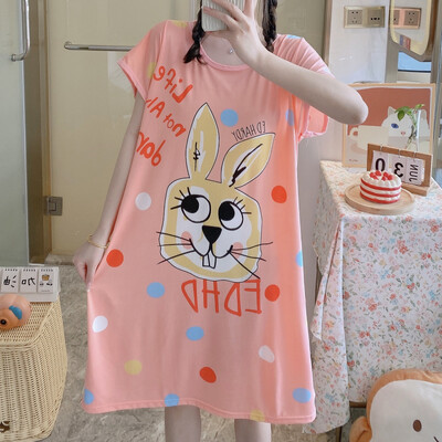 Didelio dydžio vasariniai laisvi moteriški naktiniai marškinėliai trumpomis rankovėmis Mieli animaciniai naktiniai marškiniai Mieli laisvalaikio miegmaišiai mergaičių nakvynė