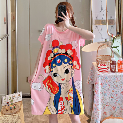 Didelio dydžio vasariniai laisvi moteriški naktiniai marškinėliai trumpomis rankovėmis Mieli animaciniai naktiniai marškiniai Mieli laisvalaikio miegmaišiai mergaičių nakvynė