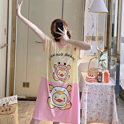 Didelio dydžio vasariniai laisvi moteriški naktiniai marškinėliai trumpomis rankovėmis Mieli animaciniai naktiniai marškiniai Mieli laisvalaikio miegmaišiai mergaičių nakvynė