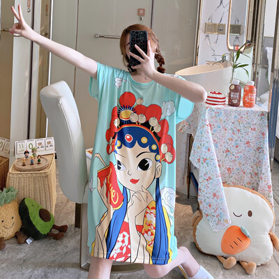 Didelio dydžio vasariniai laisvi moteriški naktiniai marškinėliai trumpomis rankovėmis Mieli animaciniai naktiniai marškiniai Mieli laisvalaikio miegmaišiai mergaičių nakvynė