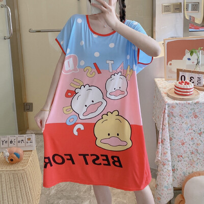 Didelio dydžio vasariniai laisvi moteriški naktiniai marškinėliai trumpomis rankovėmis Mieli animaciniai naktiniai marškiniai Mieli laisvalaikio miegmaišiai mergaičių nakvynė