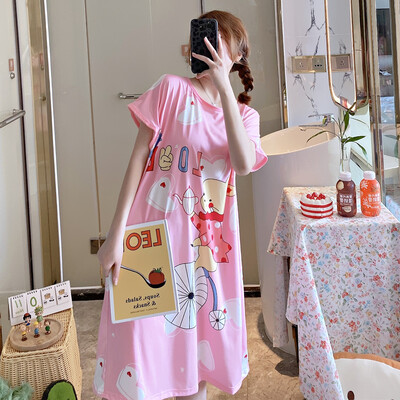 Didelio dydžio vasariniai laisvi moteriški naktiniai marškinėliai trumpomis rankovėmis Mieli animaciniai naktiniai marškiniai Mieli laisvalaikio miegmaišiai mergaičių nakvynė